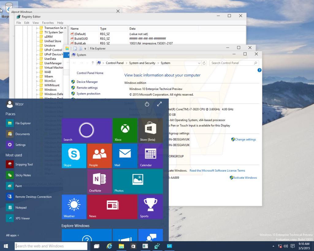 Windows 10 Technical Preview пуск