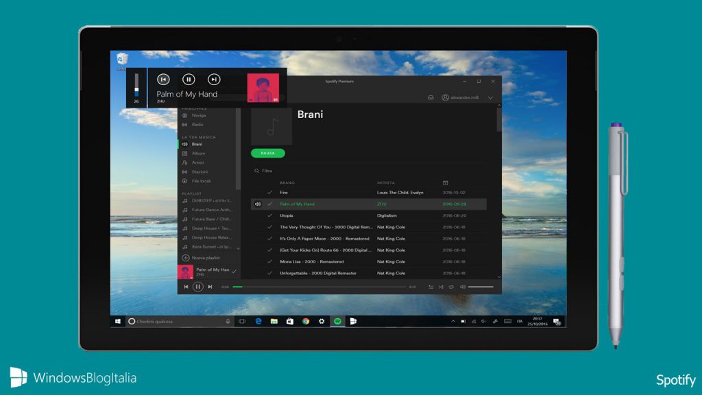 Spotify per tablet e PC si aggiorna con supporto a Windows 10