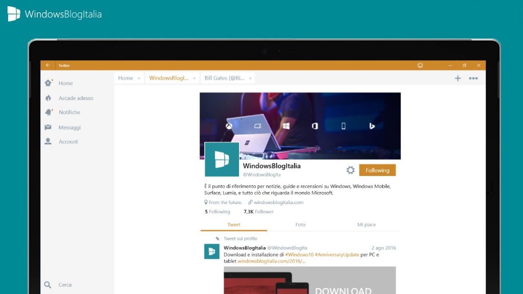 Twitter per Windows 10 si aggiorna con la nuova interfaccia a schede e