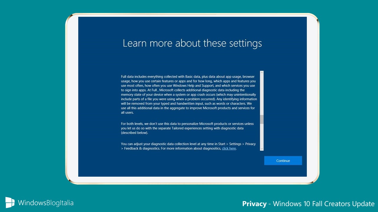 Nuove opzioni per la privacy in Windows 10 Fall Creators Update