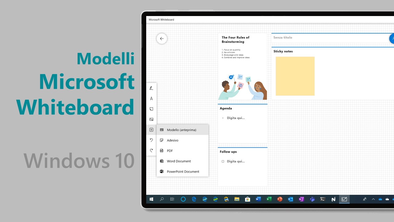 Ora potete utilizzare i modelli in Microsoft Whiteboard