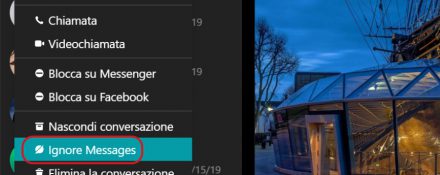 Messenger per Windows 10 opzione ignora messaggi