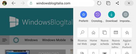 Microsoft Edge per Android nuova interfaccia grafica menu orizzontale