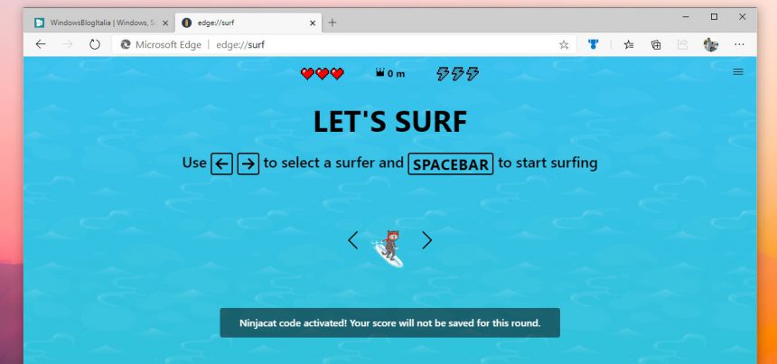 Microsoft Edge Dev Introduce Pulsante Condividi E Lancia Il Gioco Surf Con Un Easter Egg