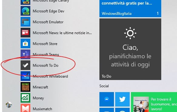 Microsoft To-Do nuova icona grigia nel menu Start