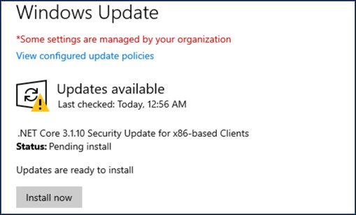 Aggiornamenti di .NET Core tramite Microsoft Update in Windows 10