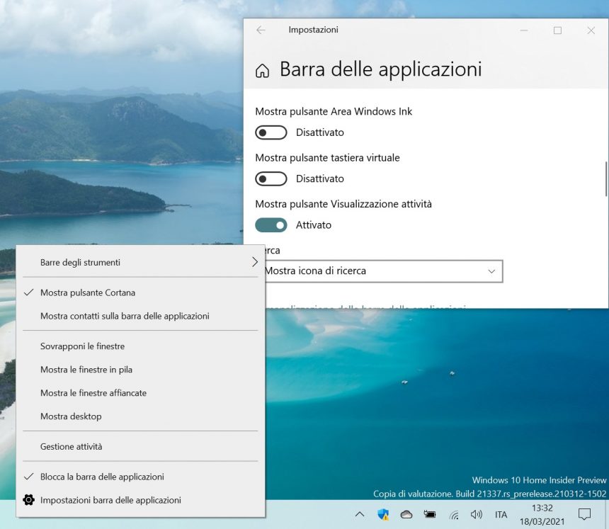 Windows 10 - Spostamento settaggi barra delle applicazioni nelle Impostazioni di sistema