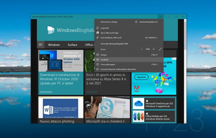 Microsoft Edge - PWA - Condivisione nativa di Windows 10