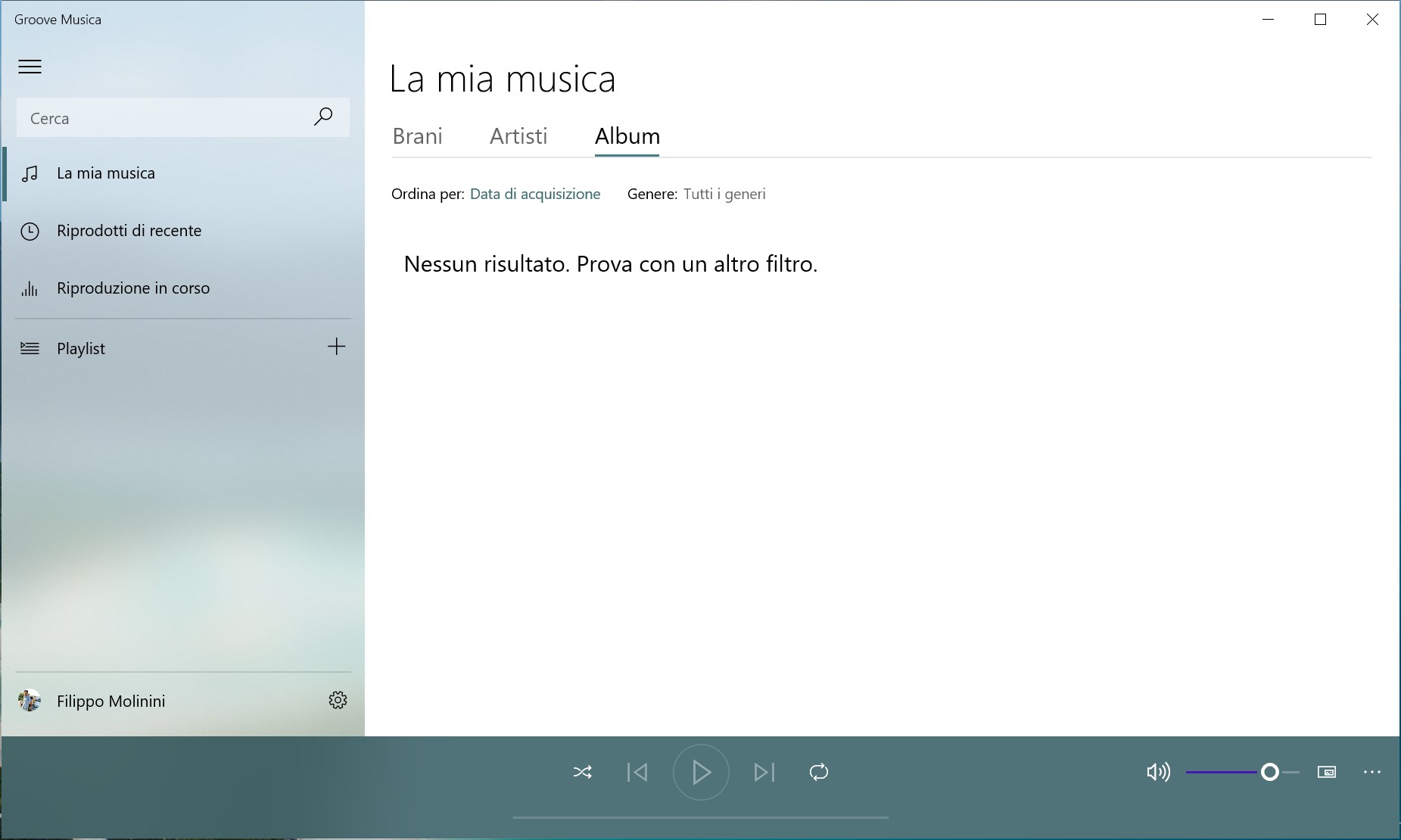 Groove Musica per Windows 10 - Banner di Spotify rimosso