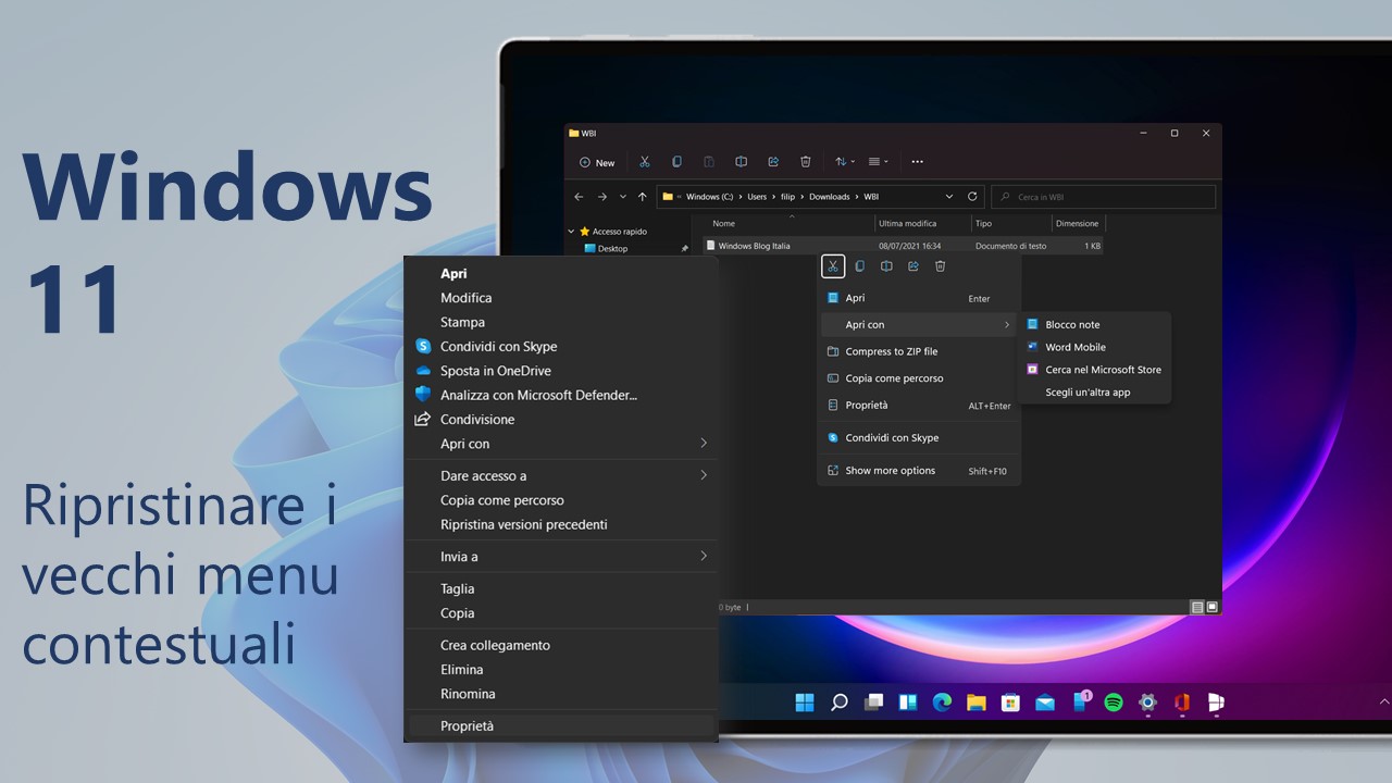 Windows 11 Build 22000.51 - Come ripristinare i vecchi menu contestuali