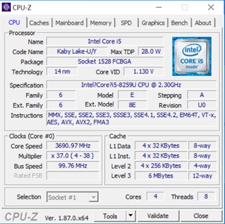 CHUWI CoreBook XPro - Specifiche tecniche - CPU-Z