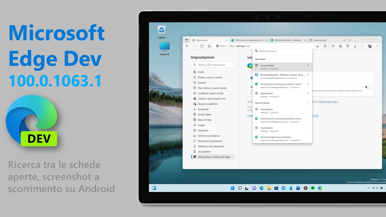 Microsoft Edge Dev abilita di default la ricerca tra le schede aperte