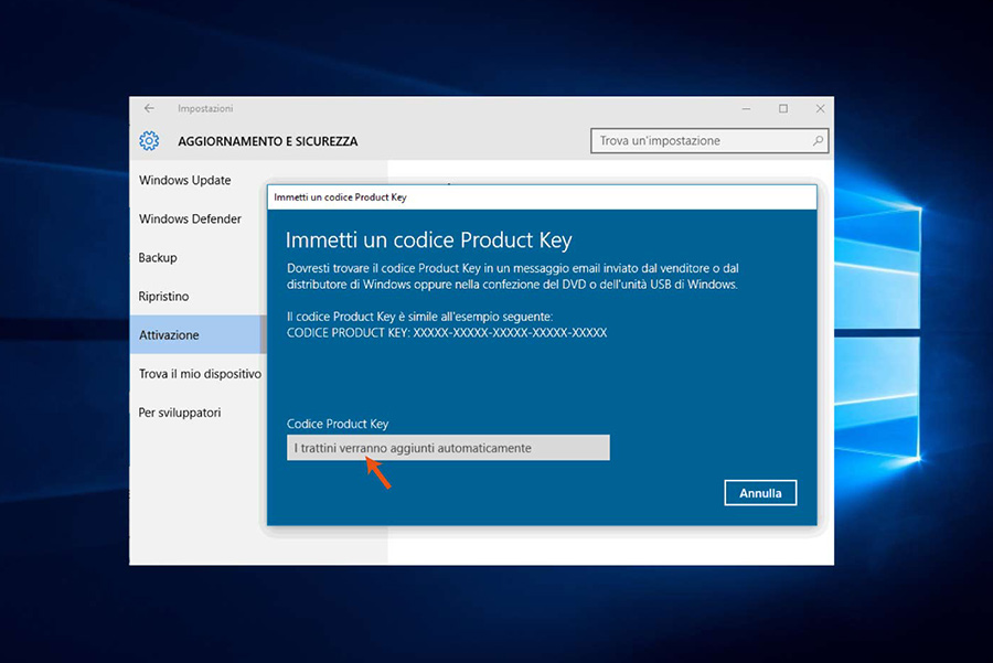 attivare Windows 10 Home con product key