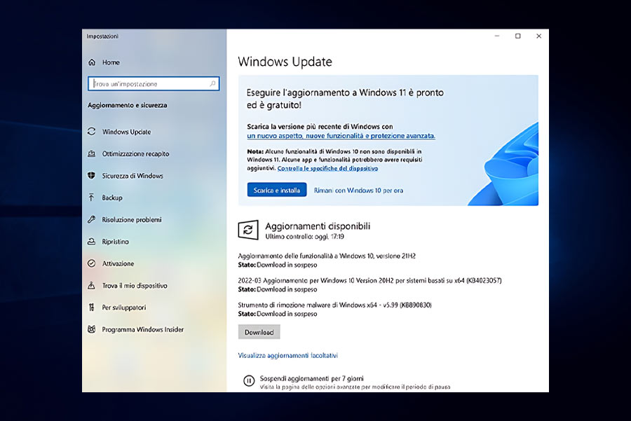 Aggiornare a Windows 11 con Windows Update