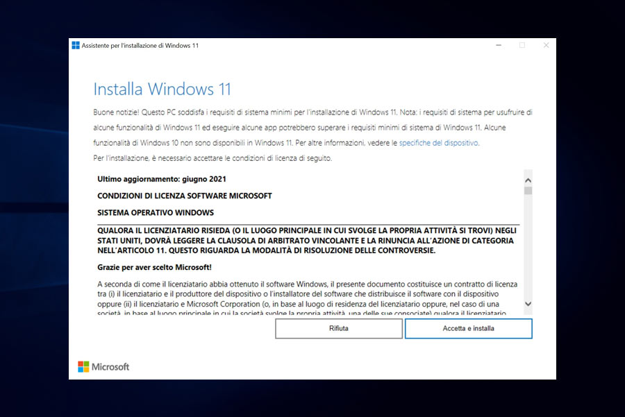 Assistente per l'installazione di Windows 11