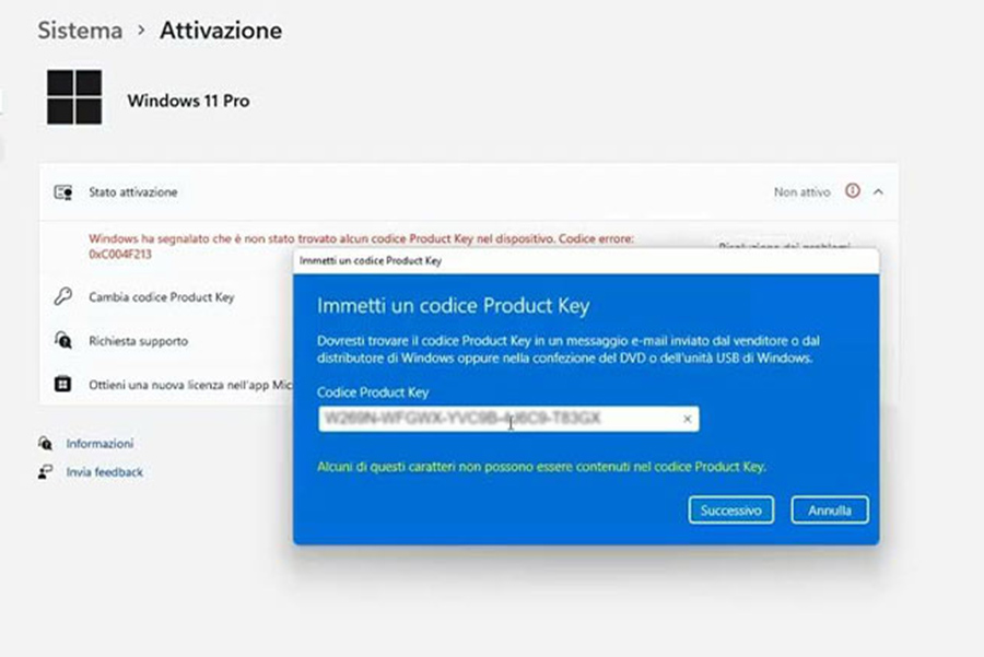 Attivare Windows 11 con un product key 