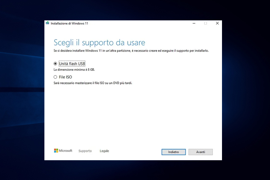 installare Windows 11 da una USB