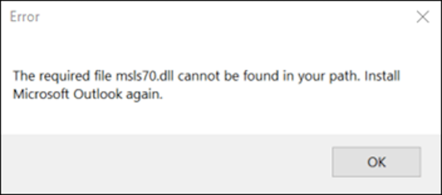 Fix errore “Il file msls70.dll non può essere trovato” su Outlook, OneNote e Word