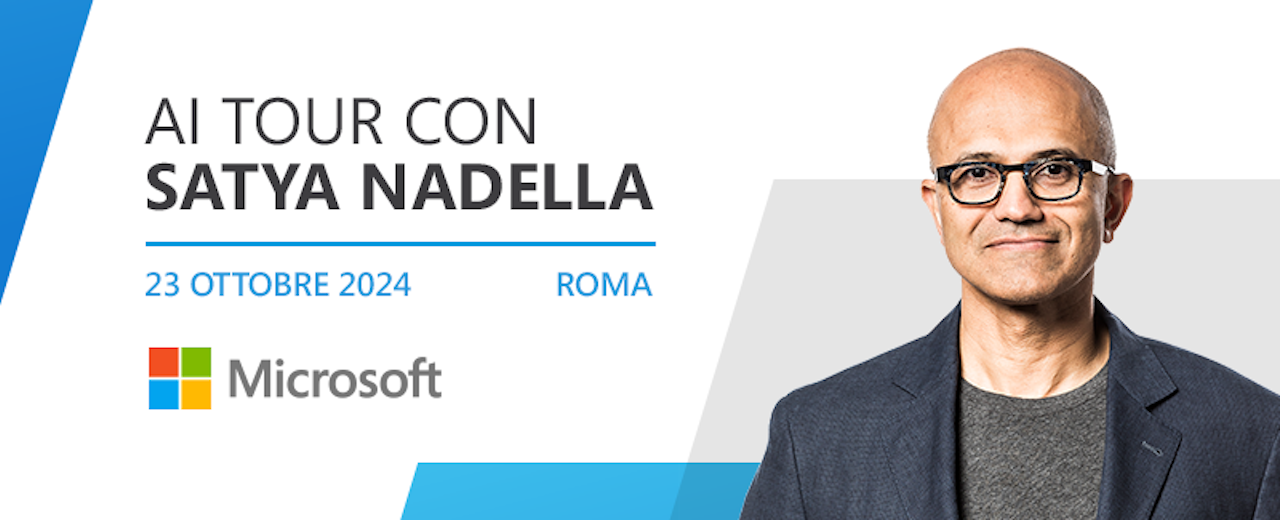 Diretta streaming evento Microsoft AI Tour con Satya Nadella a Roma oggi alle 10:30